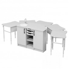 Set de mobilier pentru chimie: dulap cu chiuvetă și 5 mese