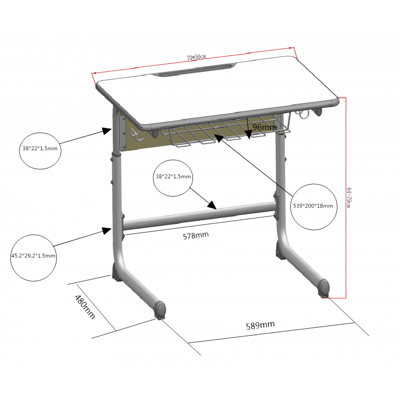 Set mobilier scolar individual, cu inaltime reglabila